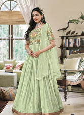 Georgette Embroidered Gown in Light Green